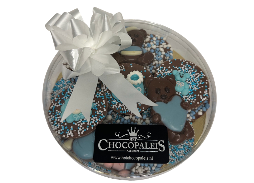 Ronde geschenkverpakking geboorte chocolade