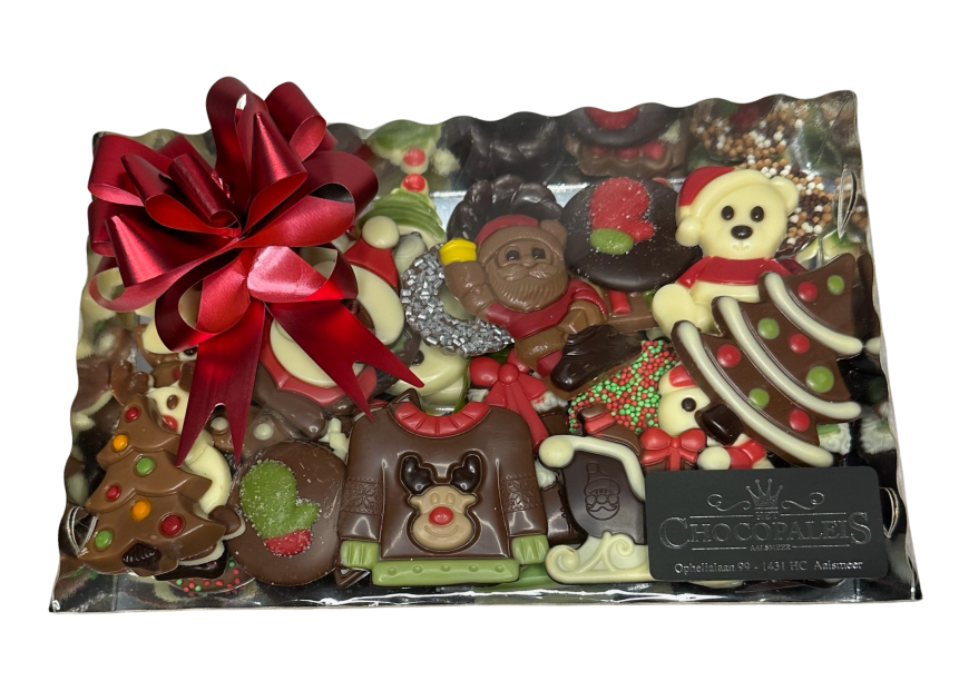 Grote doos met platte kerst chocolade