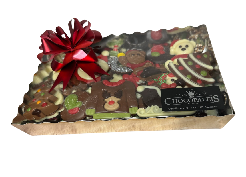 Grote doos met platte kerst chocolade