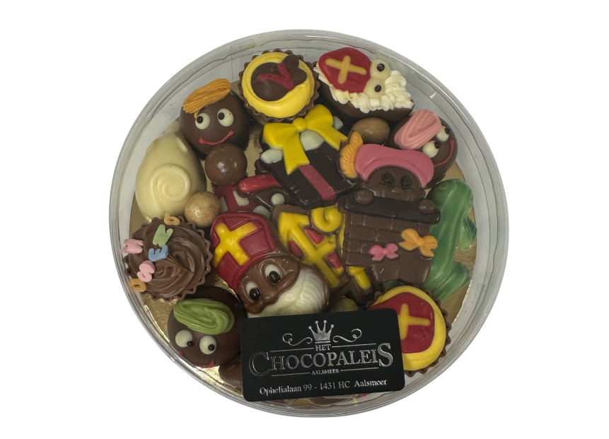 Ronde doos met gevulde en ongevulde sinterklaas chocolade